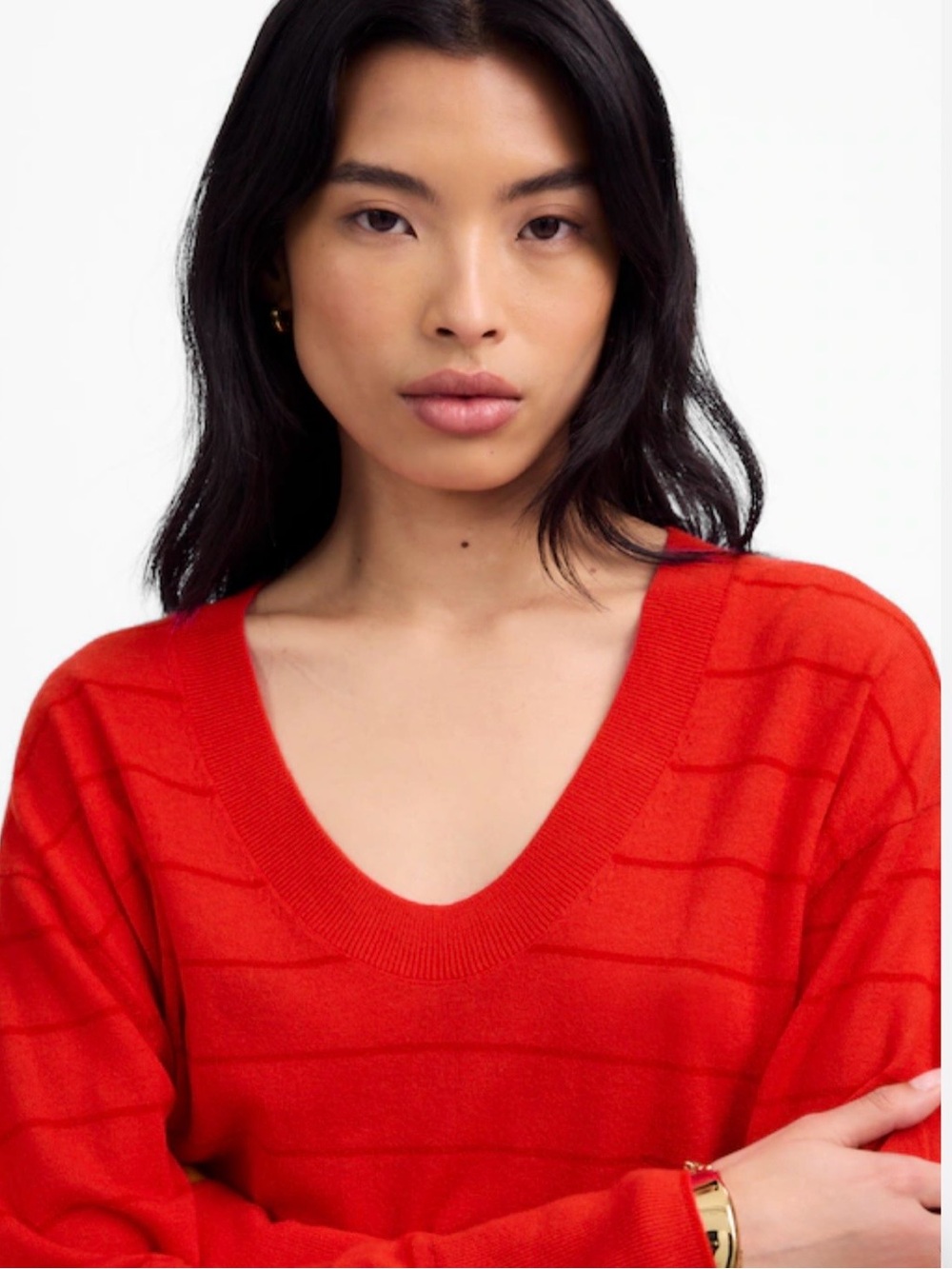 EUC Madewell Women’s Red Cashmere Sweater ~ Relaxed Stripes Long Sleeves ~ M